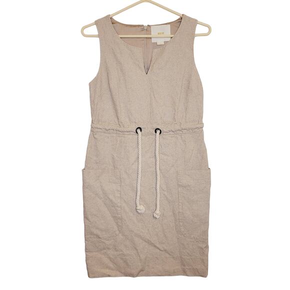 Anthropologie Maeve tan linen sleeveless drawstring waist utility dress size 0 - Picture 1 of 11